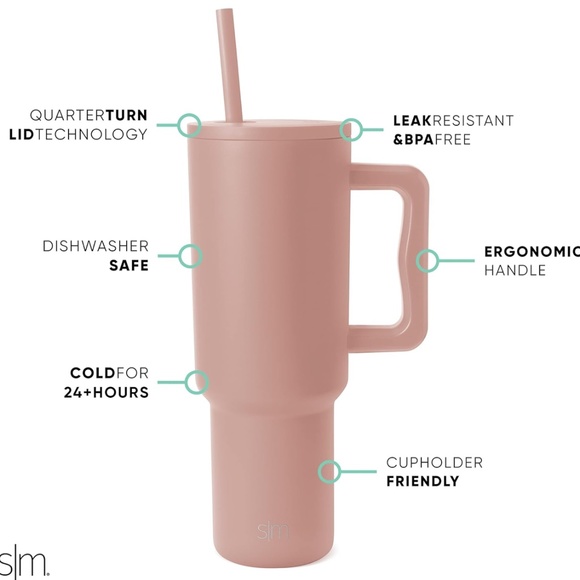 New Mauve Simple Modern 40 oz Insulated Stainless Steel Tumbler with Straw, L - Picture 2 of 8